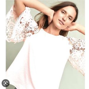 Anthropologie white shirt sleeve lace top